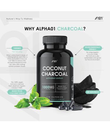 Activated Coconut Charcoal 1000mg | Made from Thai Coconut Shells | for Bloating & Gas Digestion & Flatulence Natural Relief | Vegan & Keto Friendly Supplement | 120 Capsules 1 count (Pack of 120) - Buy Online on GoSupps.com