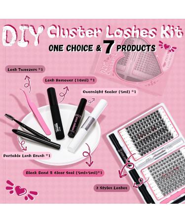 PRO DIY Lash Extension Kit Cluster Lashes Kit with 216 Pcs Lash Clusters Lash Bond and Seal 5ml Overnighter 10ml Remover Eyelash Applicator Lash Brush for Beginner DIY at Home (Volume+Natural Kit) DIY Lash Kit Volume+Natural (216Pcs) - Buy Online on GoSupps.com