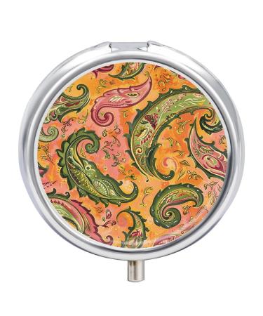 Pill Box Pill Case 3 Compartment Travel Pill Box Yellow Tone Pattern Printing Small Pill Box Portable Medicine Pill Case Pill Organizer for Purse & Pocket for Travel Handbag (Round)