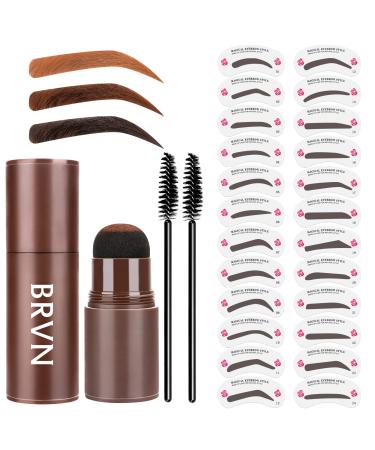 Eyebrow Stamp Stencil Kit - Eyebrow Stamp and 34 Reusable Eyebrow Stencils for Perfect Eyebrow Makeup, Waterproof, Long-Lasting(Medium Brown)