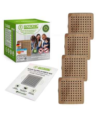 ISOTRONIC mouse defense/rat defense 4 pieces with ultrasound in the wooden housing pest distributor electronically for house basement garden mice drive rats without chemicals/mouse traps (4)