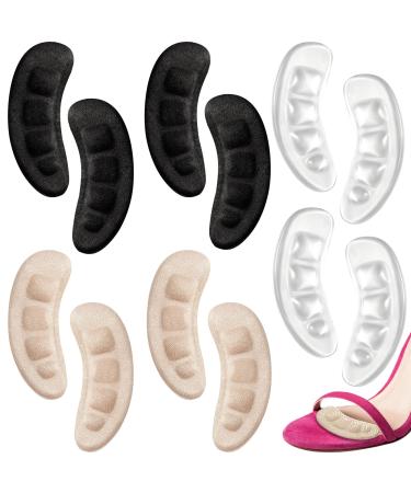 6 Pairs Ball of Foot Cushions for High Heels Silicone Non-Slip Forefoot Pads  Metatarsal Pads Reusable Forefoot Cushions Shoe Pads Pain Relief and Comfort for Women (Black  Light Brown  Transparent)