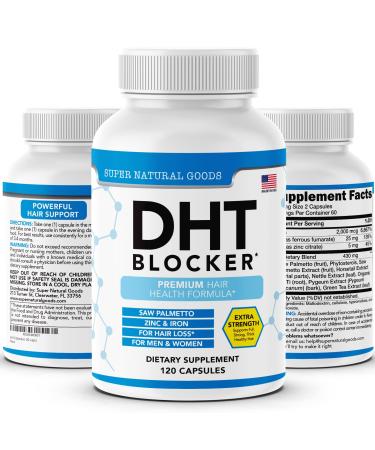 DHT Blocker - Hair Growth Supplement for Genetic Thinning for Men & Women - Helps Hair Loss & Stimulate Hair Growth with Saw Palmetto Biotin & Iron - Hair Growth Supplements Pills 120 Count (Pack of 1)
