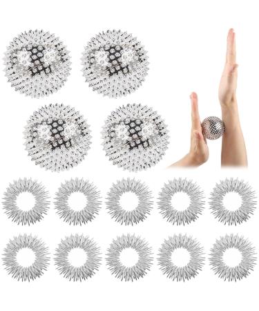 Neerix 2 couples hedgehog massage 10 pc acupressure ring finger fitness nop ball for foot hand back muscle massage magnetic massage ball acupressure ball hand back muscle massage (silver)