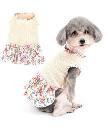 Zunea Dog Dresses for Small Dogs Girls Floral Puppy Princess Dress Summer Female Flowers Pet Clothes Cute Fancy Skirt Soft Doggie Vest Dress Chihuahua Yorkie Apparel Outfits Beige S