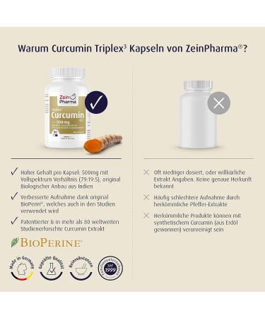 ZeinPharma Curcumin Triplex Capsules 90 | High Dose 500mg Curcuma & Piperine | Vegan Dietary Supplement | 95% Extract | Laboratory Tested - Buy Online on GoSupps.com