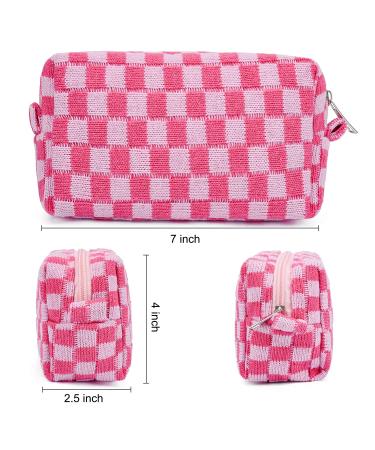 SOIDRAM Checkered Makeup Bag Set - Pink Green Cosmetic Organizer for Women - Travel Toiletry Pouch with Cute Brushes Storage - 2 Pieces, Green & Rose Red - Buy Online on GoSupps.com