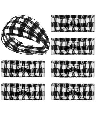 Luinabio 6 Pieces Christmas Wide Headbands Buffalo Plaid Head Wrap Yoga Sport Workout Running Hairbands Large African Knot Headband Bohemian Hair Accessories for Woman  Girls (Black and White)