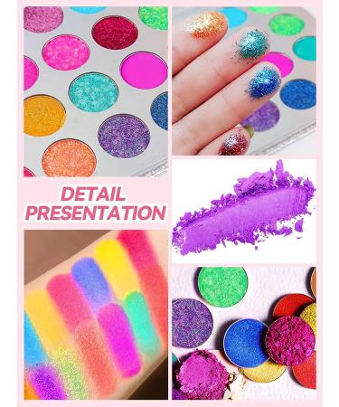 Kalolary Glow in the Dark Neon Eyeshadow Palette - 24 Colors, UV Glow, Matte & Glitter, Highly Pigmented, with 4 Brushes - Buy Online on GoSupps.com