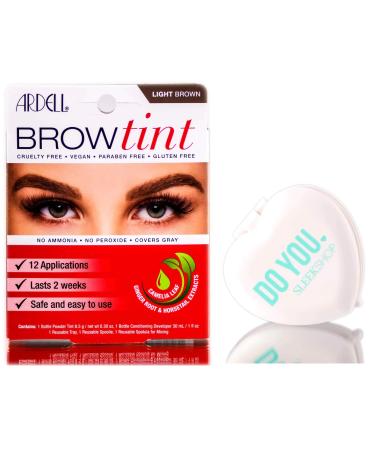 Ardell Professional Brow Tint, 12 applications (with Compact Mirror) Cruelty Free, Vegan, Paraben Free, Gluten Free, Last 2 weeks (Light Brown)