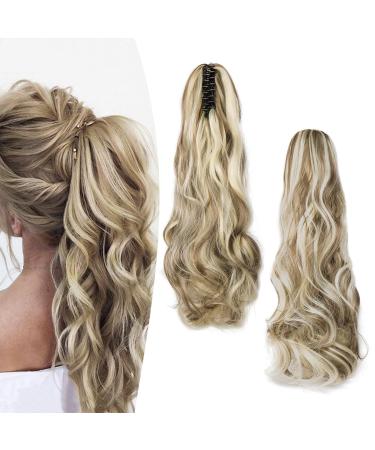 Gairyan 50cm ponytail hair part braid extensions long curly claw clip in ponytail extensions synthetic hair extensions wavy hair extension for women ashblond & bleached blonde 50 cm ashblond & bleaching blonde