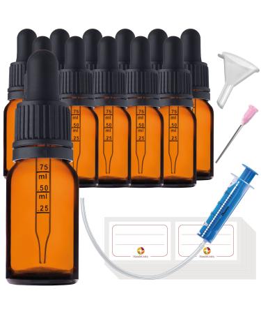 Handsunity 10ml-12Stk pipette bottle Small glass bottle-pharmacy glass set made of amber glass with black pipette cap including 29 pcs accessories brown las bottles 10ml-12 pieces black cap