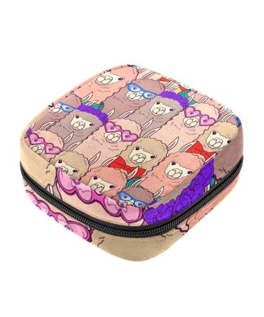 Menstruation pad bag with zipper women's napkin bag tampons collecting bags for women and girls (cute llamas alpaca with glasses fly flower-scarce pattern)
