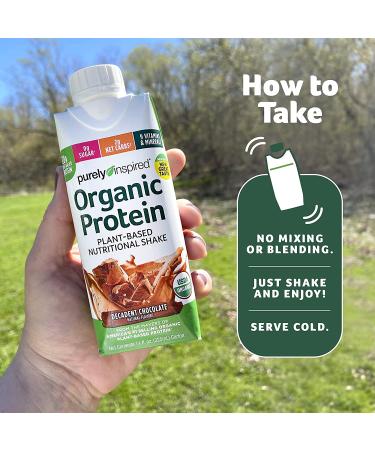 Purely Inspired Organic Protein Shake | 20g Plant Based Protein | Ready to Drink Chocolate Shake | Pack of 12 | Decadent Chocolate Flavor - Buy Online on GoSupps.com