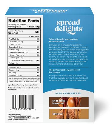 Spread Delights Raspberry Jam â Single Serve Packs for On-the-Go Snacks  All Natural  (20-Count) Raspberry Spread 0.8 Ounce (Pack of 20) - Buy Online on GoSupps.com