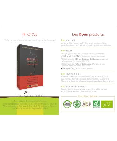 Organic HForce Maca - Terre Inconnue - Men's Maca Ginseng Guarana Tribulus - 40 Vegetable Capsules of 545 mg - Lepidium Peruvianum Chacon - Buy Online on GoSupps.com