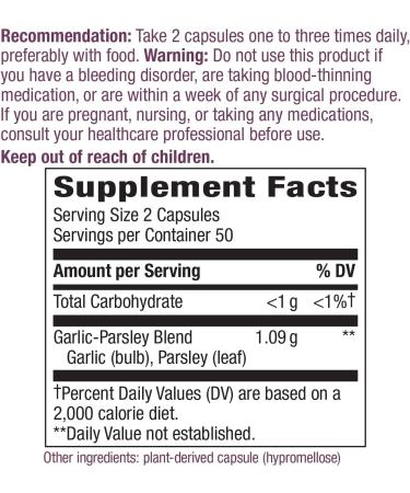 Nature's Way Garlic Parsley 1090 mg - 100 Vegan Capsules for Heart Health - Buy Online on GoSupps.com