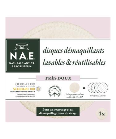 N.A.E.-Washable make-up remover for face-reusable cotton pads-for a gentle cleaning of the face-eco-tex 100% natural organic cotton recyclable packaging 4 slices