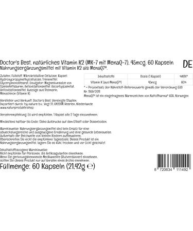 Doctor's Best Vitamin K2 MK-7 45mcg 60 Vegan Capsules | Lab Tested, Gluten Free, Soy Free, Vegetarian - Buy Online on GoSupps.com