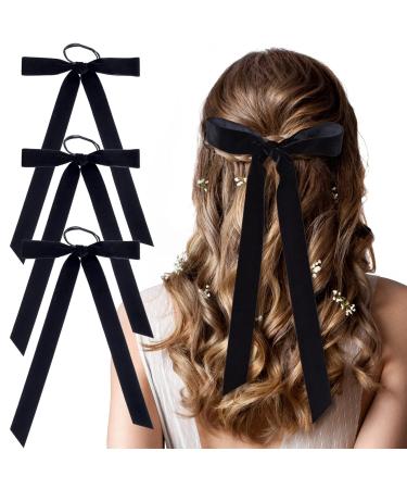 HINZIC 3Pcs Velvet Hair Bows Black Hair Ribbons Elastic Velvet Scrunchies Hair Ponytail Holder Hair Accessories for Women Girls