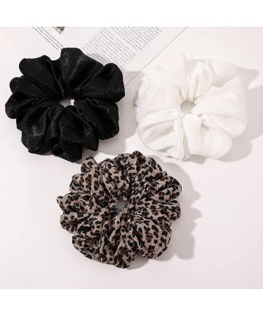 Big Silk Satin Scrunchies for Women | Oversized Hair Ties | Cute Jumbo Hair Accessories - Purple & Leopard - Buy Online on GoSupps.com