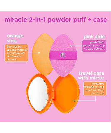 Real Techniques Miracle 2-In-1 Powder Puff + Travel Case Dual-Sided Makeup Blending Puff Elastic Band Precision Makeup Sponge and Powder Puff For Liquid Cream and Powders Travel Case 2 Count 1/Miracle 2-In-1 Powder Puff + Case - Buy Online on GoSupps.com