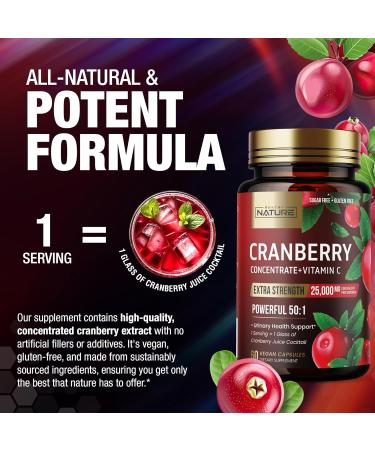 Built by Nature Cranberry Pills 25 000mg - Extra Strength 50:1 Concentrate Extract with Vitamin C - Urinary Tract Health Supplement for Women - Non-GMO Sugar Free Vegan - 60 Capsules - Buy Online on GoSupps.com