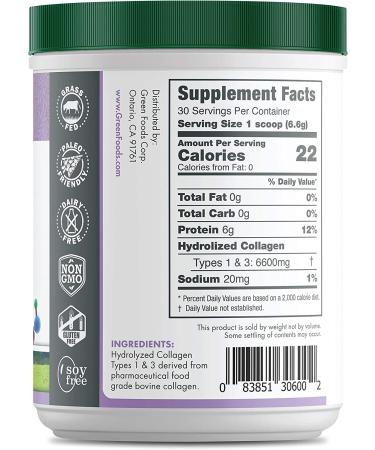 Green Foods Hydrolyzed Collagen Powder 7 oz | Premium Protein Supplement - Buy Online on GoSupps.com