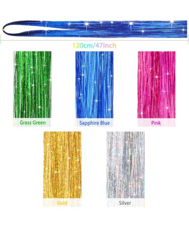 5 Strands Hair Tinsel Extensions 5 Colors Sparkle Hair Tinsel Heat Resistant Glitter Tinsel Hair Extensions for Women Girls 47 Inch for Girls Party Fun Hair Accessories Gifts - Buy Online on GoSupps.com
