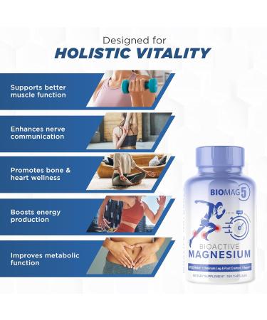 BioMag 5 Magnesium Complex Supplement for Women and Men 100 Capsules - Formulated in USA - BioActive and BioAvailable Magnesium Glycinate Malate Citrate Orotate and Biglycinate Chelate Supplements - Buy Online on GoSupps.com