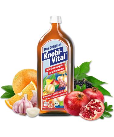KnobiVital with pomegranate and elderberry organic 2 x 960 ml highly concentrated garlic juice with thiamine for energy nerves and heart natural and without additives set of 2 05 ml 2er Pack - Buy Online on GoSupps.com