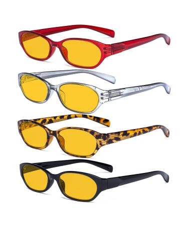 Eyekepper 4 Pack Computer Reading Glasses Women - Spring Hinge Ladies Blue Light Blocking Readers Amber Tinted +3.00 +3.00 Blue Light Blocking-b90-4 Pairs