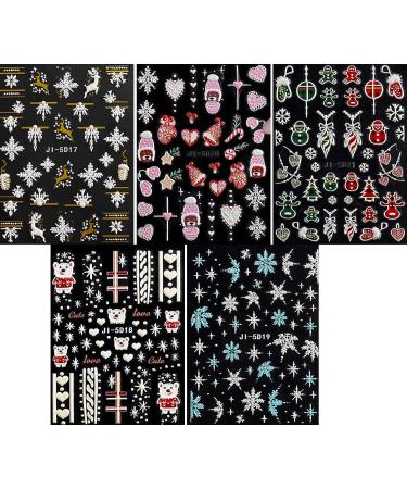 3D Embossed Christmas Nail Art Stickers Decals 5 Sheets 5D Self-Adhesive Cute Bear Snowflakes Snowman Heart Pink Hat Nail Supplies Nail Art Design Decoration Accessories - Buy Online on GoSupps.com