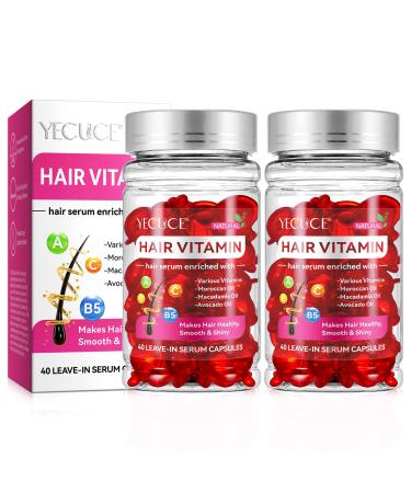 40 Pcs Hair Vitamin Serum Oil Capsule Hair Treatment Serum with Vitamins A C E Pro B5 Enriched with Moroccan Macadamia Avocado Oils No Rinse For Hair Repair Moisturizing Women & Men (Pack of 2)