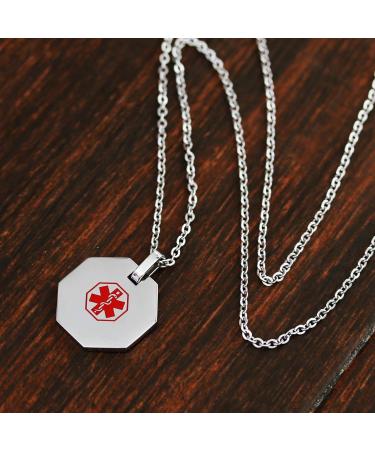 Custom Engraved Medical Alert Necklace for Men & Women | 27in Chain for Diabetes Warfarin Dialysis Stroke & Pacemakers - Buy Online on GoSupps.com