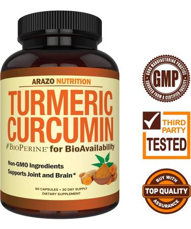 Arazo Nutrition Turmeric Curcumin 1300mg with BioPerine & Black Pepper - Joint Support Herbal Supplement - Buy Online on GoSupps.com