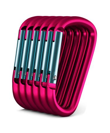 Carabiner - 3" Aluminum Carabiner D Shape Buckle Pack, Keychain Clip, Spring Snap Key Chain Clip Hook Buckle 6 Pack- Pink
