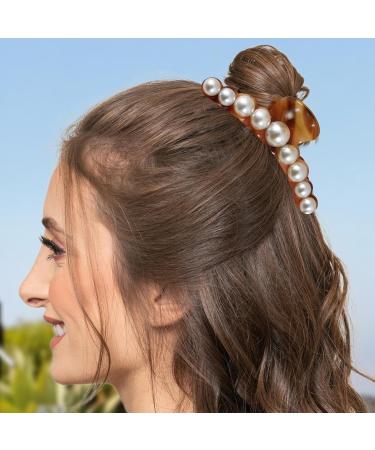 Hair Pearls Claw Clips | Strong Hold Jaw Clips Hair Barrette Clamps Long Jaw Clips Barrettes Fancy Pearl Hair Accessories For Women Girls Styling - Buy Online on GoSupps.com