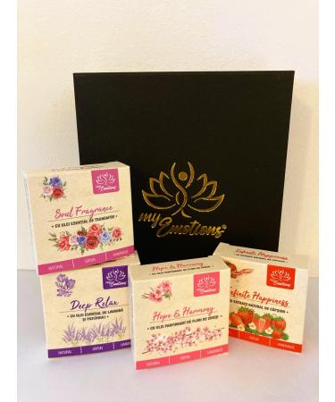 my Emotions Gift Set "Beauty - Relax & Happy" Gift Box with 4 Handmade Natural Soaps: Deep Relax Soap Hope & Harmony Soap Soul Fragrance Soap Infinite Happiness Soap