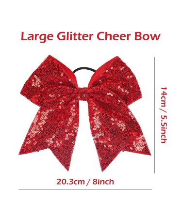 Glitter Sequin Cheer Bow Hair Ties - Christmas Sparkly Ponytail Holder for Girls, Women, Teens - Red Gold Silver Elastic Band Cheerleader Decor - Sports Party Favor Gift - Buy Online on GoSupps.com
