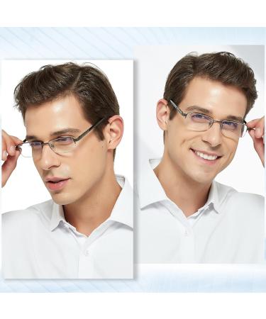 Madison Avenue Half Frame Reading Glasses for Men | Metal Blue Light Filter Rectangle Readers with Spring Hinges | 2.0x Magnification - Buy Online on GoSupps.com