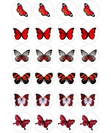 24 edible PRE CUT red butterflies butterfly style kids childrens party decorations Wafer Paper Cupcake Fairy Cake Toppers - Buy Online on GoSupps.com
