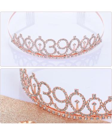 39th Birthday Sash and Tiara Set Rose Gold Birthday Sash Crown Birthday Party Favors Supplies for Girls Birthday Party - Buy Online on GoSupps.com