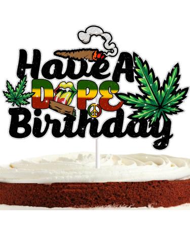 Weed Cake Topper for Adult Birthday Leaves Theme Party Supplies Glitter Peace Love Music Hippie 70s 60s Cake Decorations