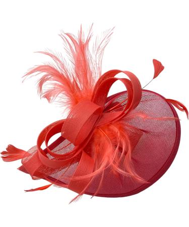 Ladies Feather Aliceband/Clip Fascinator Hat for Weddings Races Royal Ascot (Coral) - Buy Online on GoSupps.com