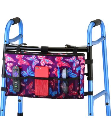 NOVA Walker Bag, Great Walker Storage Bag with Large Compartment and 5 Pockets, Universal Fit on All Folding Walkers, Butterflies Small (Pack of 1) Butterflies