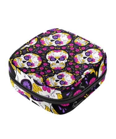Menstruation pad bag with zipper women's napkin bag tampons collection bags for women and girls (Forale Mexican sugar skull)