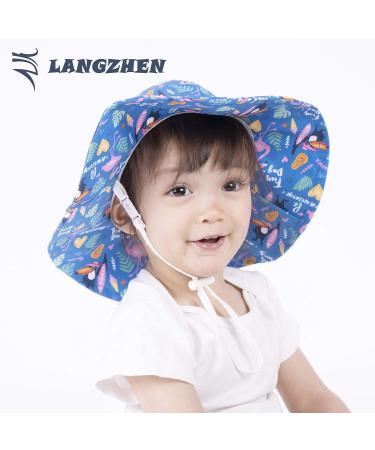 LANGZHEN Baby Girls Sun Protection Hat - Adjustable Toddler Kids Wide Brim Play Hat with Chin Strap - Flamingos and Toucan Design - Blue - 6-12 Months - Buy Online on GoSupps.com