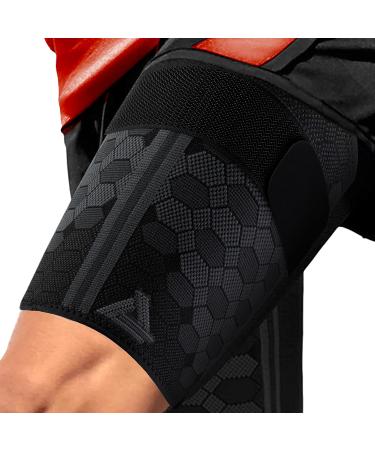ActivRunner Thigh Compression Support Sleeve (2 per Pack), Breathable with Adjustable Non-Slip Strap for Hamstring and Quadricep Muscle Injury and Strain Recovery. Suitable for Men and Women Large