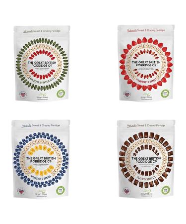 GreatBritish Porridge Pick N Mix - Choose From 3+ Flavours | Blueberry & Banana Classic Chocolate Red Berry & Pumpkin | Gift Set for Oats Lovers Pack 4 (385g) 385.00 g (Pack of 4)